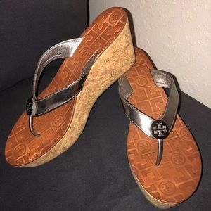 Tory Burch silver wedged flip flop sandal